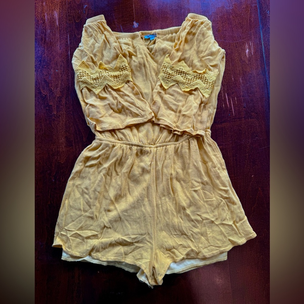 Yellow off the shoulder long sleeve romper